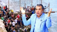 صورة تظهر مهاجرين يحاولون عبور الحدود إلى سبتة، مع خلفية لأسوار المدينة.