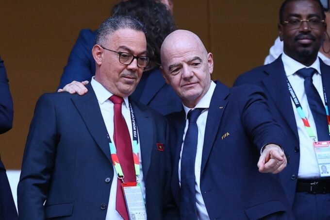 صورة تجمع فوزي لقجع وجياني إنفانتينو في ملعب مونتيري بالمكسيك، 29 يونيو 2026.
