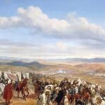 صورة توضيحية لمعركة وادي المخازن التاريخية، تظهر فرسان مغاربة وبرتغاليين في اشتباك عنيف.
