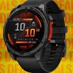 Garmin Fenix 8 AMOLED smartwatch displaying fitness data on a wrist