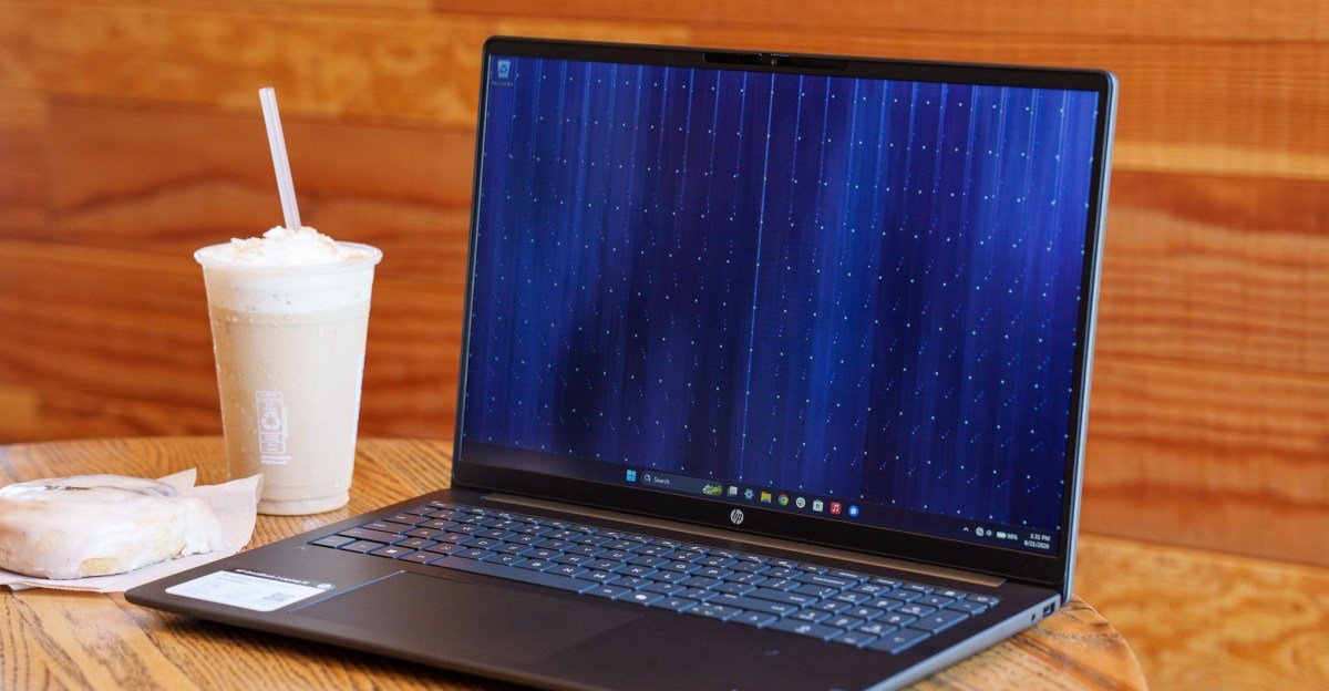 HP OmniBook 3 16-inch laptop open on a desk, showcasing its screen and keyboard