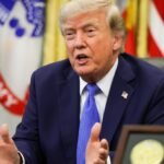 U.S. President Donald Trump speaks during an event in the Oval Office of the White House
