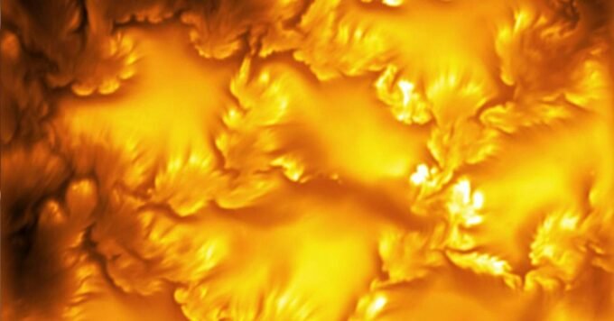 Highest-resolution visible light image of the Sun's surface showing swirling plasma vortices and petal-like structures.