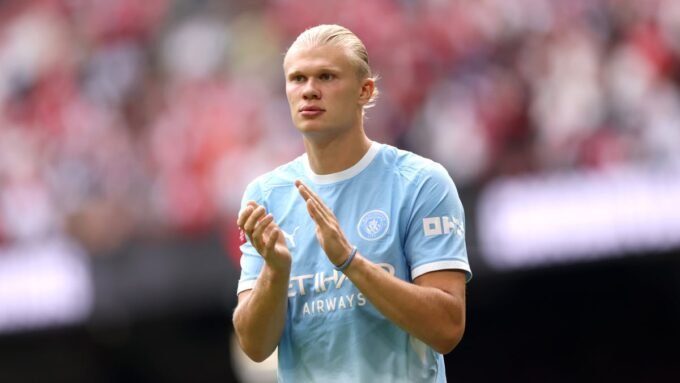 Manchester City and Bournemouth players compete in a Premier League match