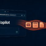 A digital illustration showing the Microsoft Copilot logo with data flowing out, symbolizing a security vulnerability and data exfiltration.
