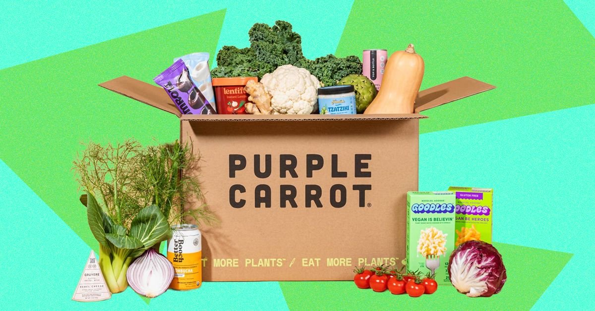 Purple Carrot: The Vegan Meal Kit That Outshines Meat-Based Rivals 3 A vibrant, freshly prepared vegan meal from Purple Carrot, showcasing colorful vegetables and herbs.