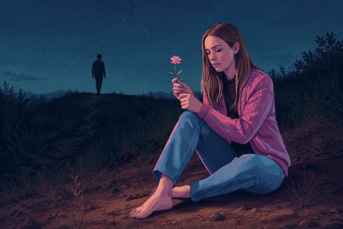 A wilting flower in fertile soil, symbolizing a relationship that didn't bloom despite a healthy environment.