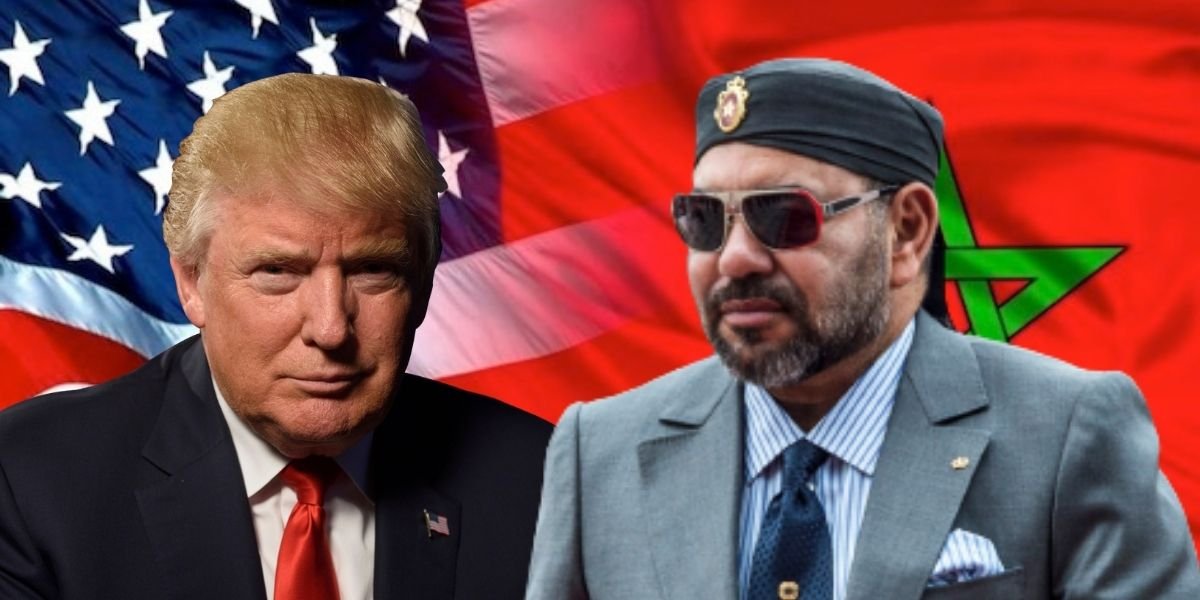 Le Roi Mohammed VI et le Président Donald Trump, symbolisant l'alliance stratégique et le soutien américain à la souveraineté du Maroc sur le Sahara.