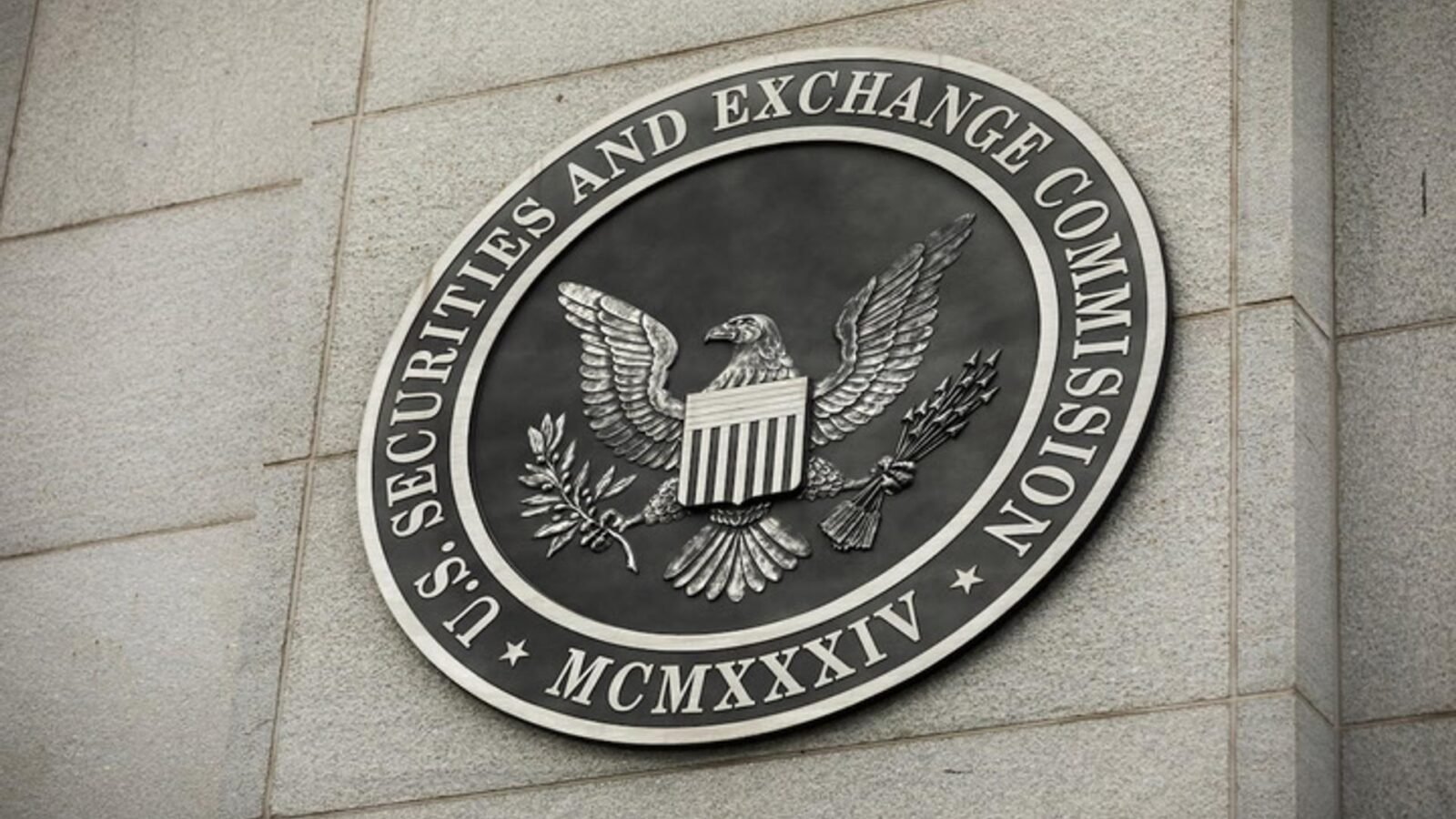 U.S. Securities and Exchange Commission (SEC) building with blockchain graphics overlay