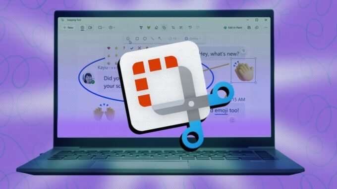 Windows 11 Snipping Tool interface showing various features like text extraction and screen recording.