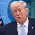U.S. President Donald Trump speaks during a news conference at the White House on April 06, 2026.