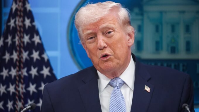 U.S. President Donald Trump speaks during a news conference at the White House on April 06, 2026.
