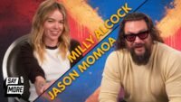 Milly Alcock as Supergirl and Jason Momoa as Lobo in a promotional image for the new DC movie, discussing the themes of kindness and niceness.