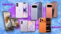 A collage featuring the Apple iPhone 17, Samsung Galaxy Z Fold 8, Google Pixel 11, and Motorola Razr smartphones, highlighting T-Mobile's free phone offers.