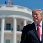 President Donald Trump speaking at the White House, discussing financial transactions and his investment portfolio.