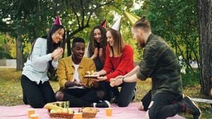 A vibrant birthday celebration with music notes and confetti, symbolizing diverse and joyful birthday songs.