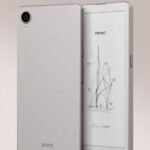 The Boox Palma 3 e-reader with its sleek anodized aluminum frame and paperlike fiberglass backplate, showcasing its compact design.
