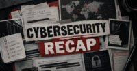 A digital lock icon overlaid with various cybersecurity threat symbols like malware, data breach, and network vulnerabilities, representing a weekly cybersecurity recap.