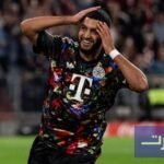 اللاعب المغربي إسماعيل الصيباري يحتفل بتسجيل هدفه الأول في الدوري الألماني مع بايرن ميونخ.
