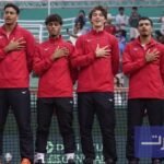 فريق التنس المغربي يحتفل بالفوز في كأس ديفيس ضد نيجيريا