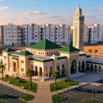 الصخيرات: انطلاق بناء مسجد جامع ينهي معاناة 80 ألف نسمة في التجمعات السكنية الجديدة 6 صورة لموقع بناء مسجد جديد في مدينة الصخيرات المغربية، تظهر فيه معدات بناء وعمال، مع خلفية للمجمعات السكنية المحيطة.
