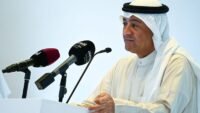 صورة للأمين العام لمجلس التعاون الخليجي جاسم محمد البديوي أو لآثار هجوم صاروخي في السعودية
