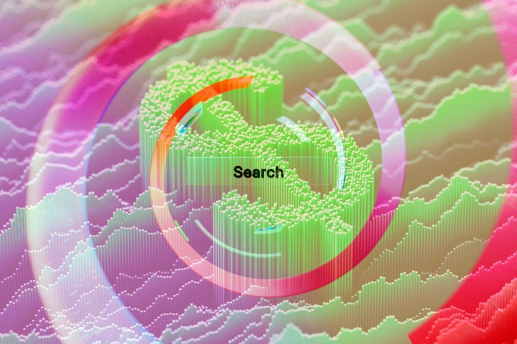 A magnifying glass over a search bar, symbolizing the critical importance of a company's digital footprint in business success.