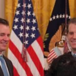 Cameron and Tyler Winklevoss at the White House after the GENIUS Act signing.