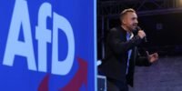 Supporters of the Alternative for Germany (AfD) party celebrating election results in Saxony-Anhalt.