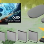 A collection of futuristic home entertainment devices, including a sleek OLED TV, a compact projector, a soundbar, and a gaming handheld, representing the best tech of 2026.