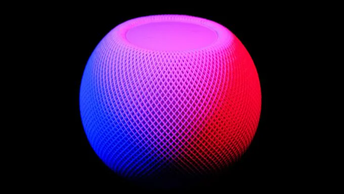 Rendu du HomePod mini 2 d'Apple avec ses cinq coloris : blanc, noir, vert, rose et bleu.