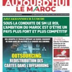 Illustration d'un journal électronique avec des titres sur la cybersécurité, l'IA au Maroc, les élections et la rentrée scolaire, symbolisant l'information et l'accès numérique.