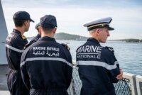 Frégate marocaine Tarik Ben Ziyad et hélicoptère Panther participant aux manœuvres navales conjointes Chebec 2026 en Méditerranée avec la Marine nationale française.