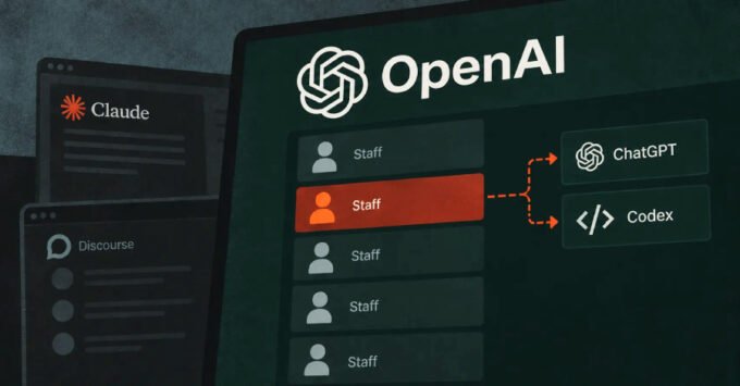 Illustration of AI assisting in cybersecurity research, showing code and network diagrams with OpenAI and Claude Opus 5 logos.