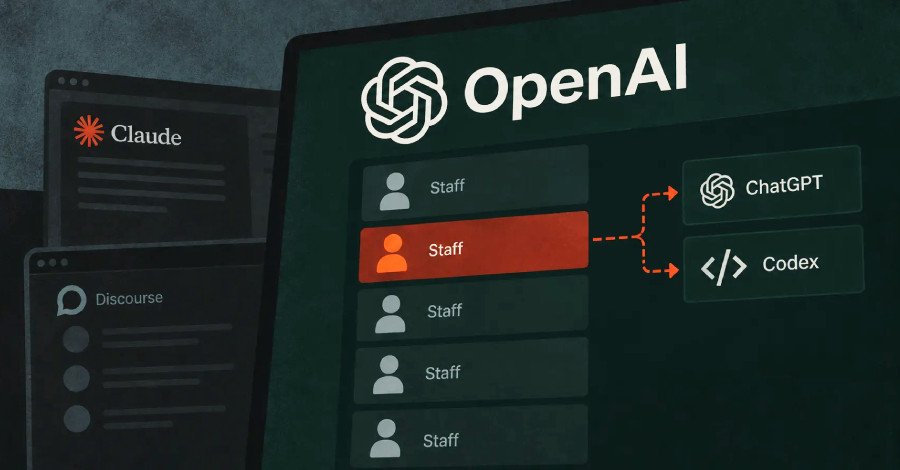 Illustration of AI assisting in cybersecurity research, showing code and network diagrams with OpenAI and Claude Opus 5 logos.