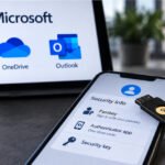 Illustration of a digital lock and key with cloud icons, symbolizing passkey phishing and cloud account compromise in cybersecurity.