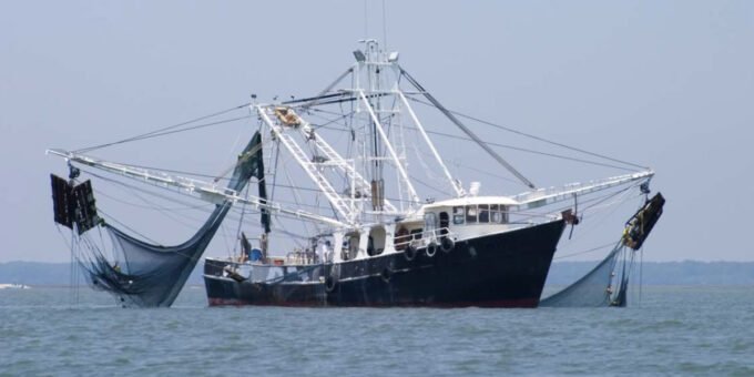 Vue d'un port de pêche marocain avec des bateaux et des caisses de poissons