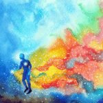 A person standing resiliently amidst a metaphorical storm, symbolizing personal growth and rebuilding during difficult times.