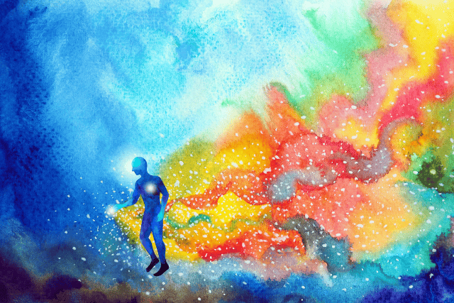 A person standing resiliently amidst a metaphorical storm, symbolizing personal growth and rebuilding during difficult times.