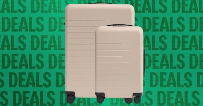 Quince Expandable Small Carry-On and Large Check-In Suitcase Set in a minimalist design