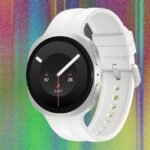 A close-up view of the Samsung Galaxy Watch9 on a wrist, displaying a bright watch face.