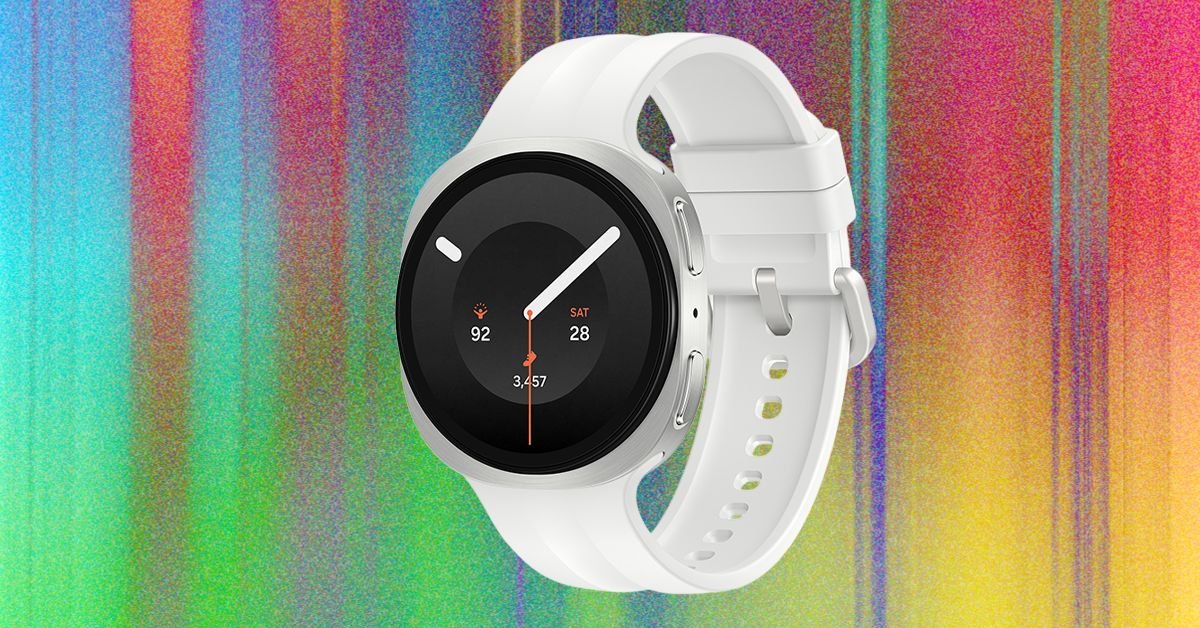 A close-up view of the Samsung Galaxy Watch9 on a wrist, displaying a bright watch face.