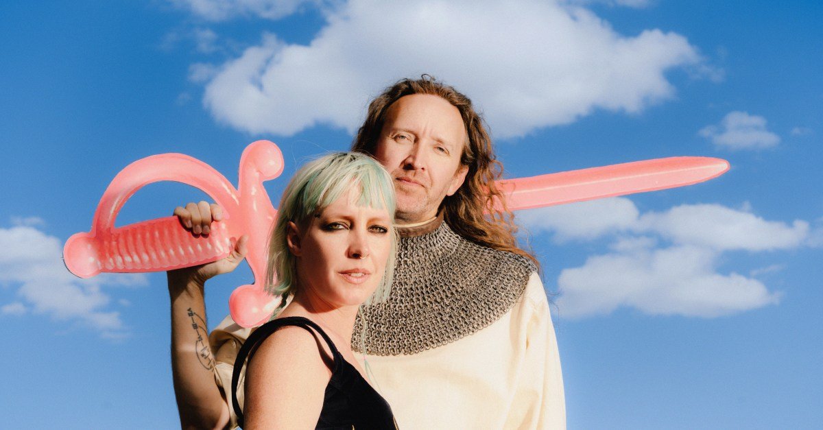 Sylvan Esso, Amelia Meath and Nick Sanborn, preparing for a frutiger aero renfaire, promoting their new album Ow ∞.