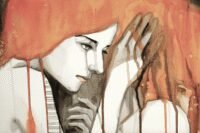 A person looking thoughtfully at a phone, reflecting on misinterpreted messages and emotional projections.