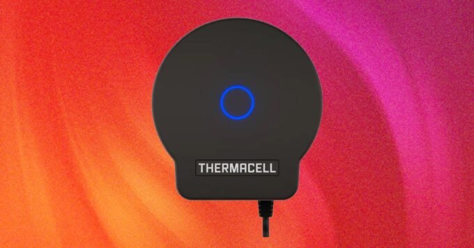 Thermacell LIV 2.0 Smart Mosquito Repellent System repellers installed around an outdoor patio or pool area, emitting a protective vapor.