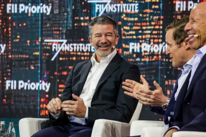 Image of Travis Kalanick, founder of Uber and Atoms, discussing future plans for autonomous vehicles.