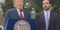 President Donald Trump and Mayor Zohran Mamdani shaking hands or standing together at Gracie Mansion