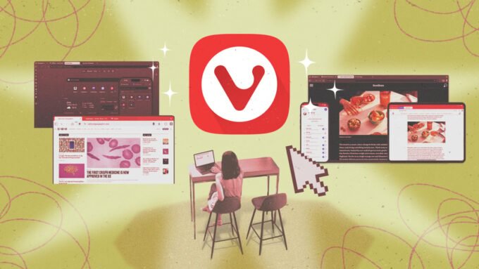 Vivaldi browser logo with various feature icons