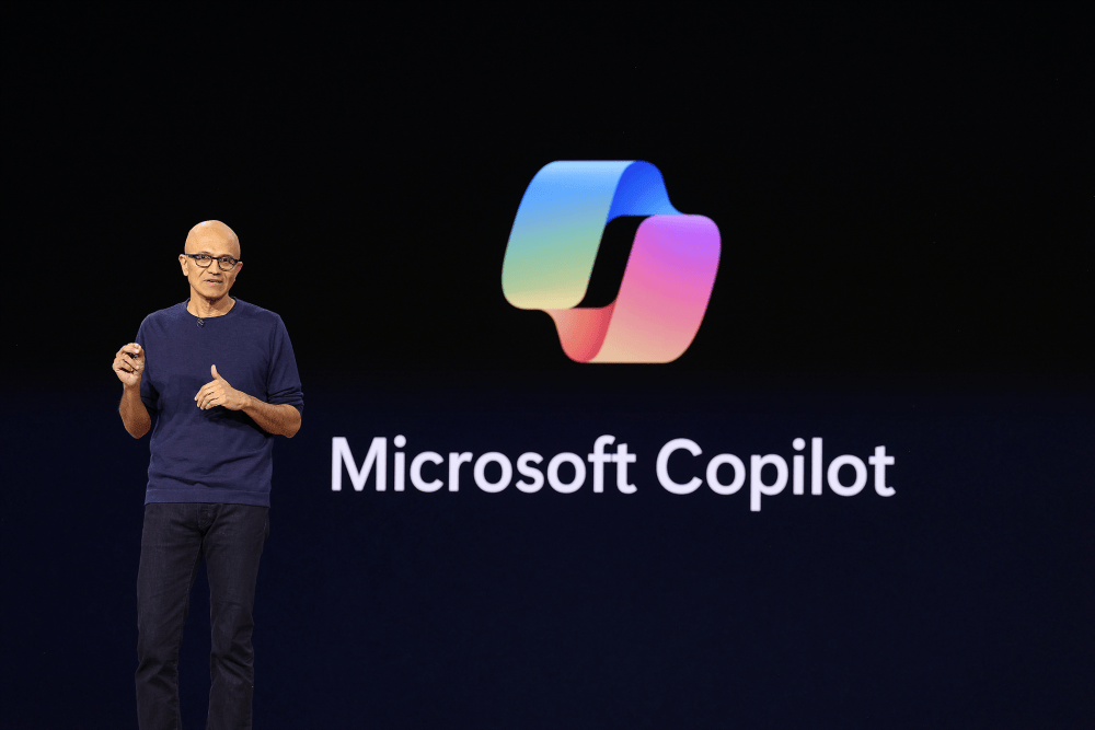 Microsoft CEO Satya Nadella speaking about artificial intelligence safety and control
