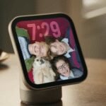 Apple HomeView smart display with a squircle screen on a speaker base, by Apple.